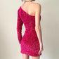 Pink Sequin One Shoulder Mini Short Velvet Homecoming Dress Cocktail Dress Birthday Party Dress gh4594