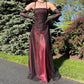 Robe de soirée longue en tulle et satin bordeaux, élégante et scintillante, style vintage, avec perles, gh3898