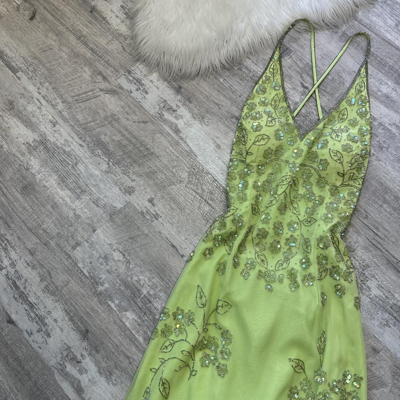 Robe de soirée longue en mousseline de soie, vert clair, vintage, superbe, argentée, florale, perlée, pour femme, robe de bal, gh4285