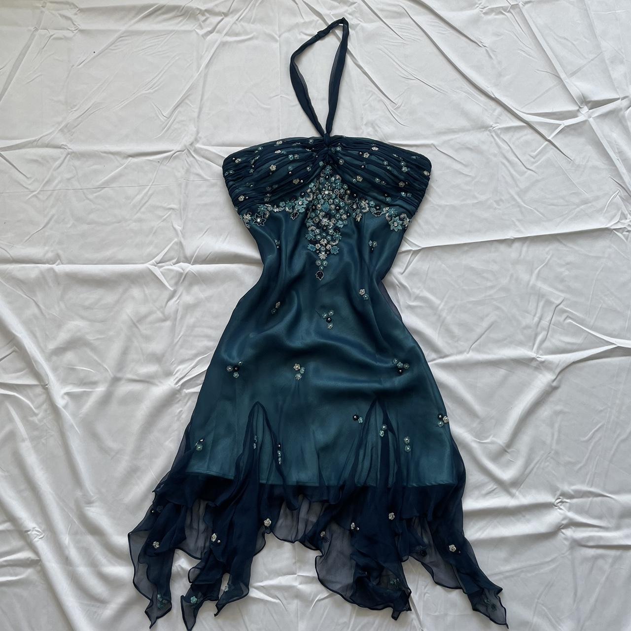 Girlhomeshops-Blue floral beaded short halter chiffon homecoming dress birthday party dress gh5263