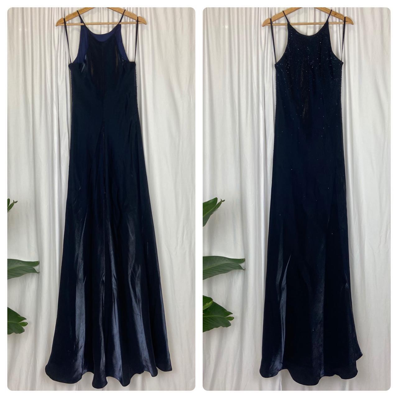 Dark Blue Sparkling Elegant Delicate Beaded Gorgeous Turtle Neck Long Satin Ball Gown Evening Gown Party Dress Prom Gown gh3716