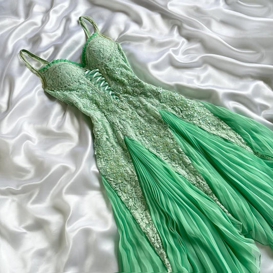 Mint Green Shiny Charming Stunning Unique Fashion Beautiful Elegant Delicate Lace Long Lace Sequin Fairy Ball Gown Evening Gown Birthday Party Gown Prom Gown gh3918