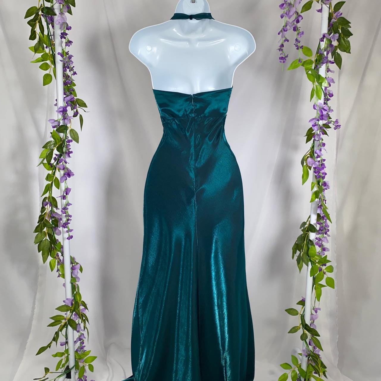 Robe de soirée élégante en satin vert à col en V et dos nu, à lacets, longue, longueur au sol, gh3581
