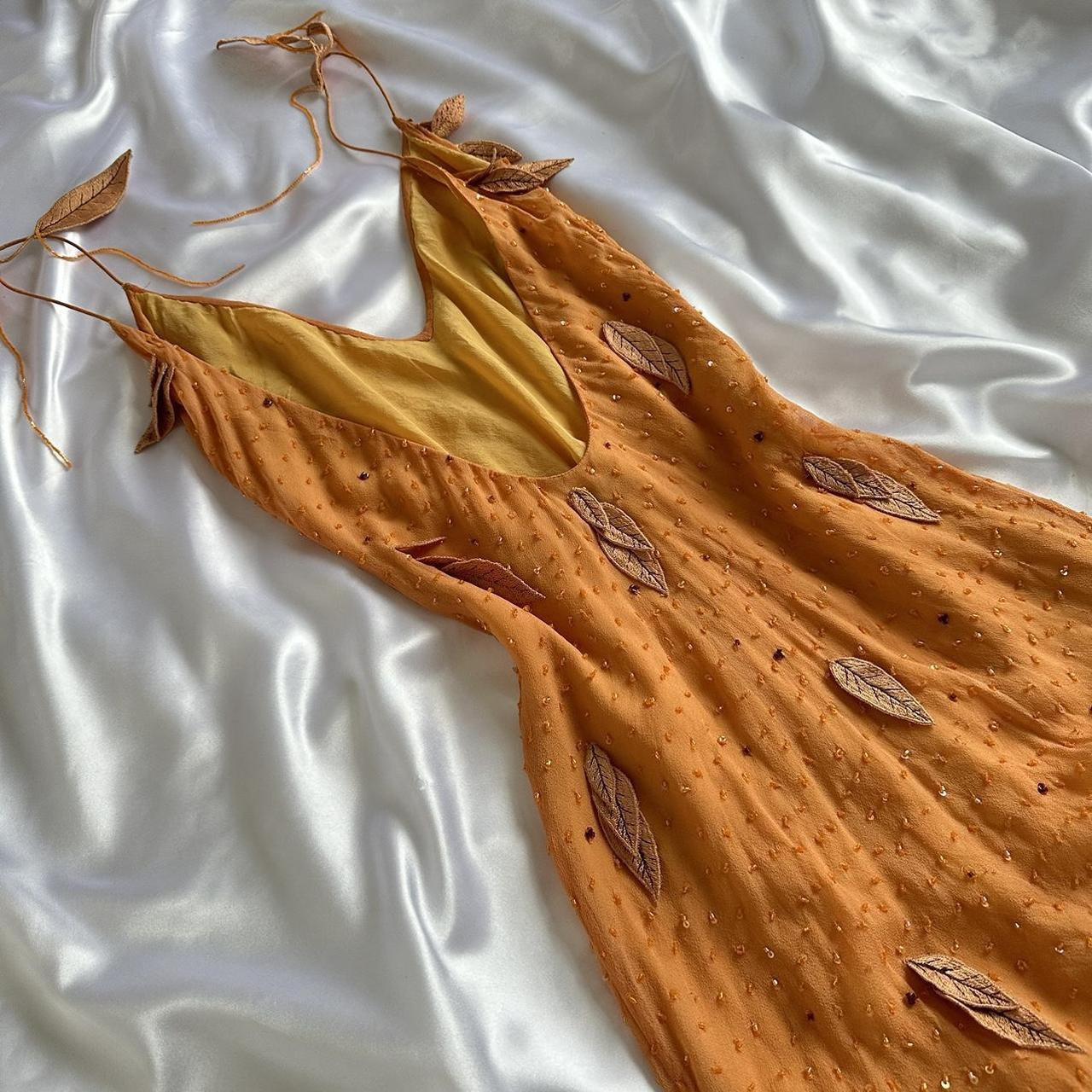 Orange wunderschöne Retro-Mode elegante exquisite Blatt Sicke Spaghetti Strap lange Chiffon Ballkleid Abendkleid Geburtstag Party Kleid Ballkleid gh3642