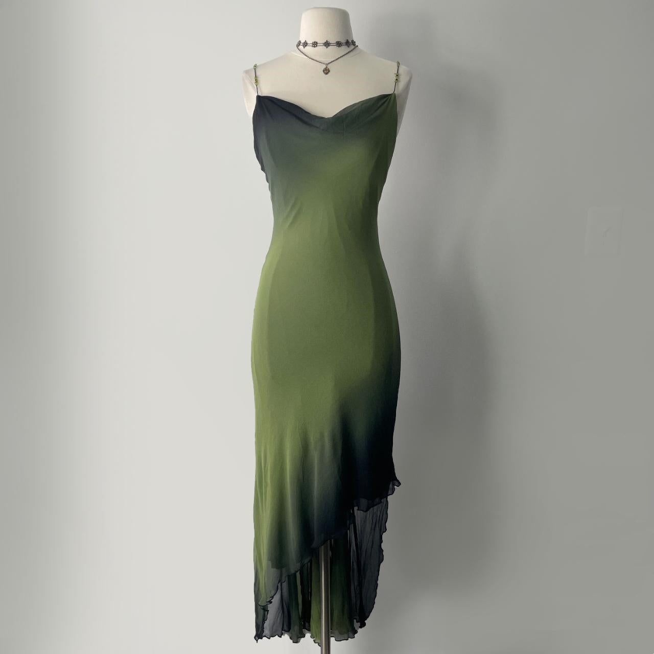 Green Fashion Gradient Elegant Exquisite Beaded Spaghetti Strap Long Chiffon Women's Wizard of Oz Evening Dress Holiday Party Dress gh3566