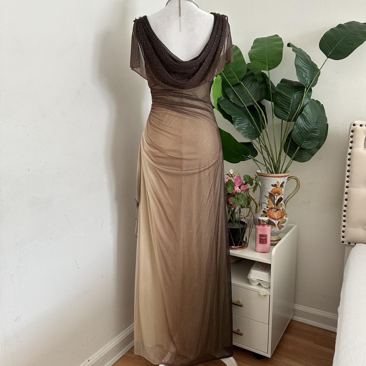 Robe de soirée longue en mousseline de soie, élégante et délicate, avec strass, style vintage, scintillante, marron et crème, ombrée, superbe, robe de fête d'anniversaire, robe de bal féerique, robe de remise de diplôme, gh3891