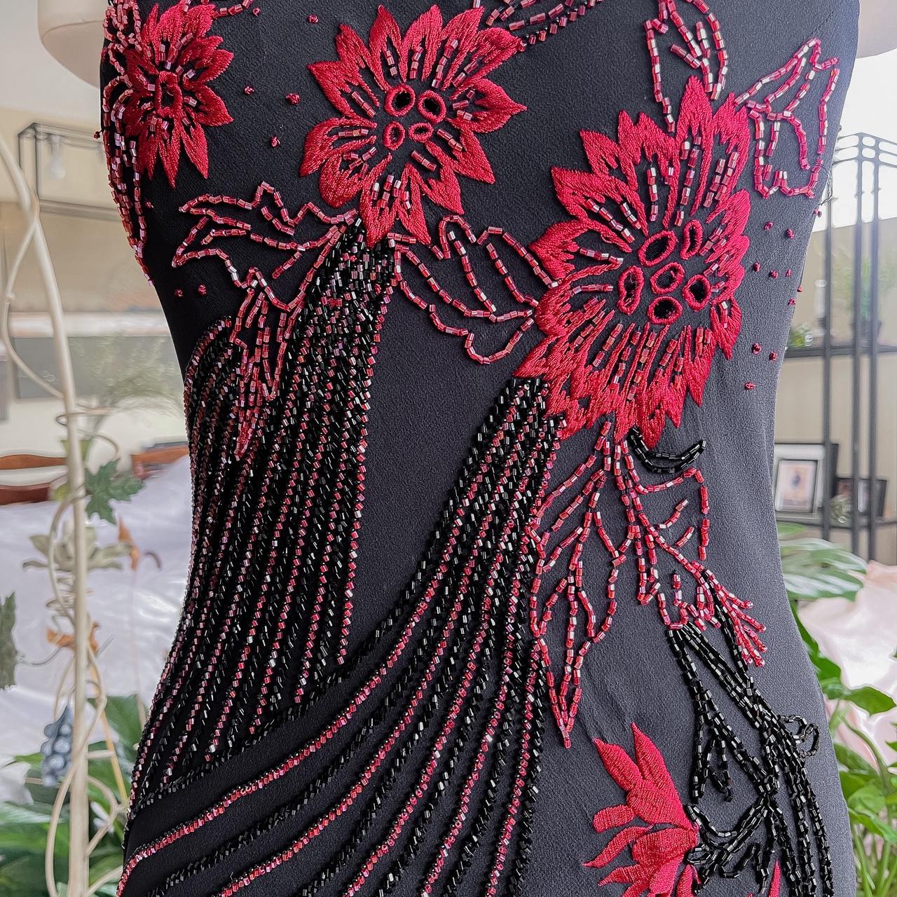 girlhomeshops--90s Retro Black And Red Floral Unique Exquisite Hand-Beaded Chiffon Long Prom Dress gh5594