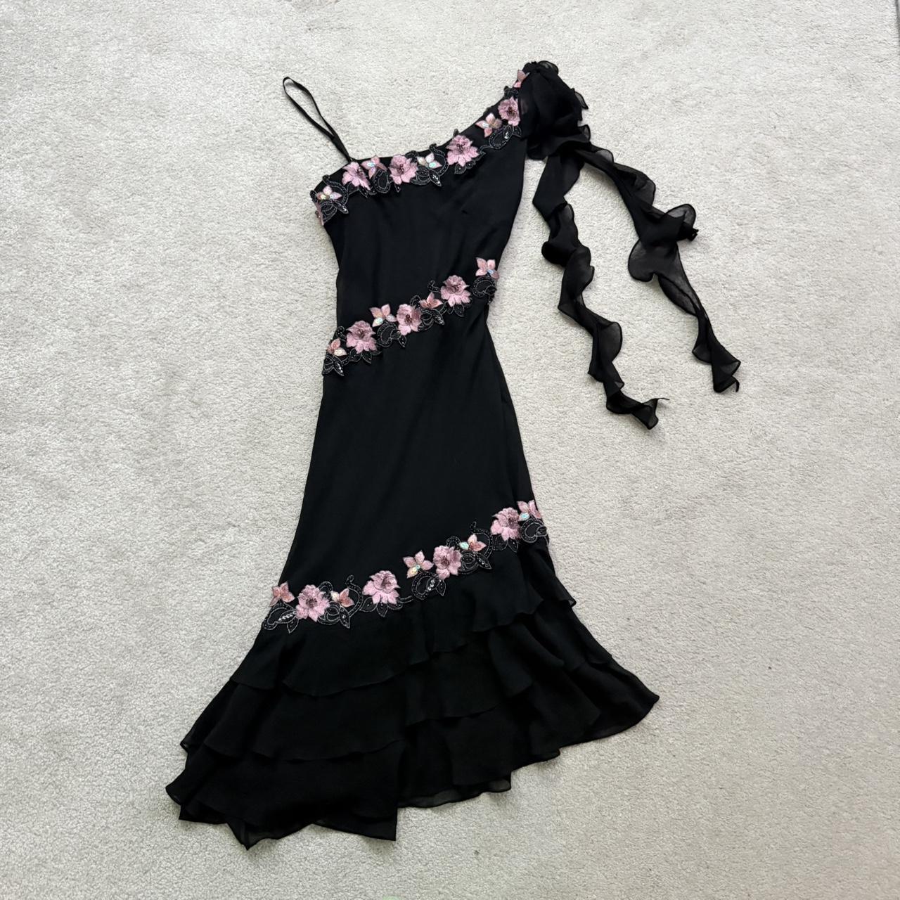 Robe de soirée longue en mousseline de soie, noire, élégante, délicate, rose, brodée, avec des perles, asymétrique, à volants, à paillettes, pour anniversaire, bal, vacances, rendez-vous, gh4108