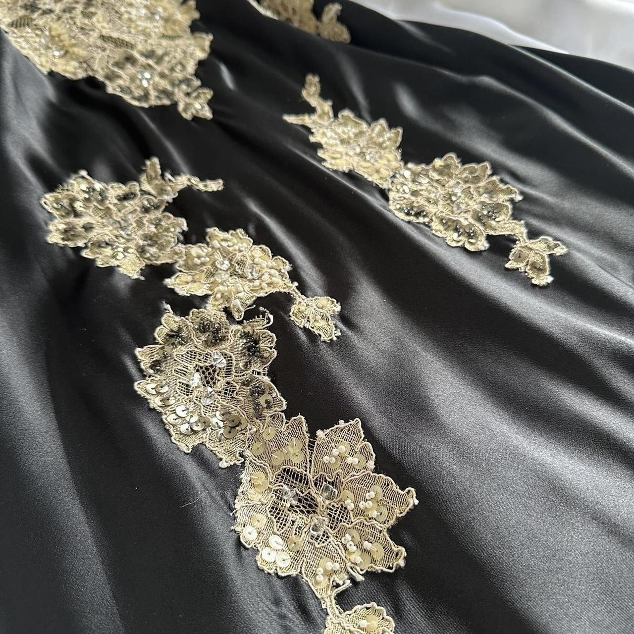 Robe de soirée longue en satin, élégante et raffinée, en dentelle perlée, faite à la main, sur mesure, noire, à la mode, gh3751