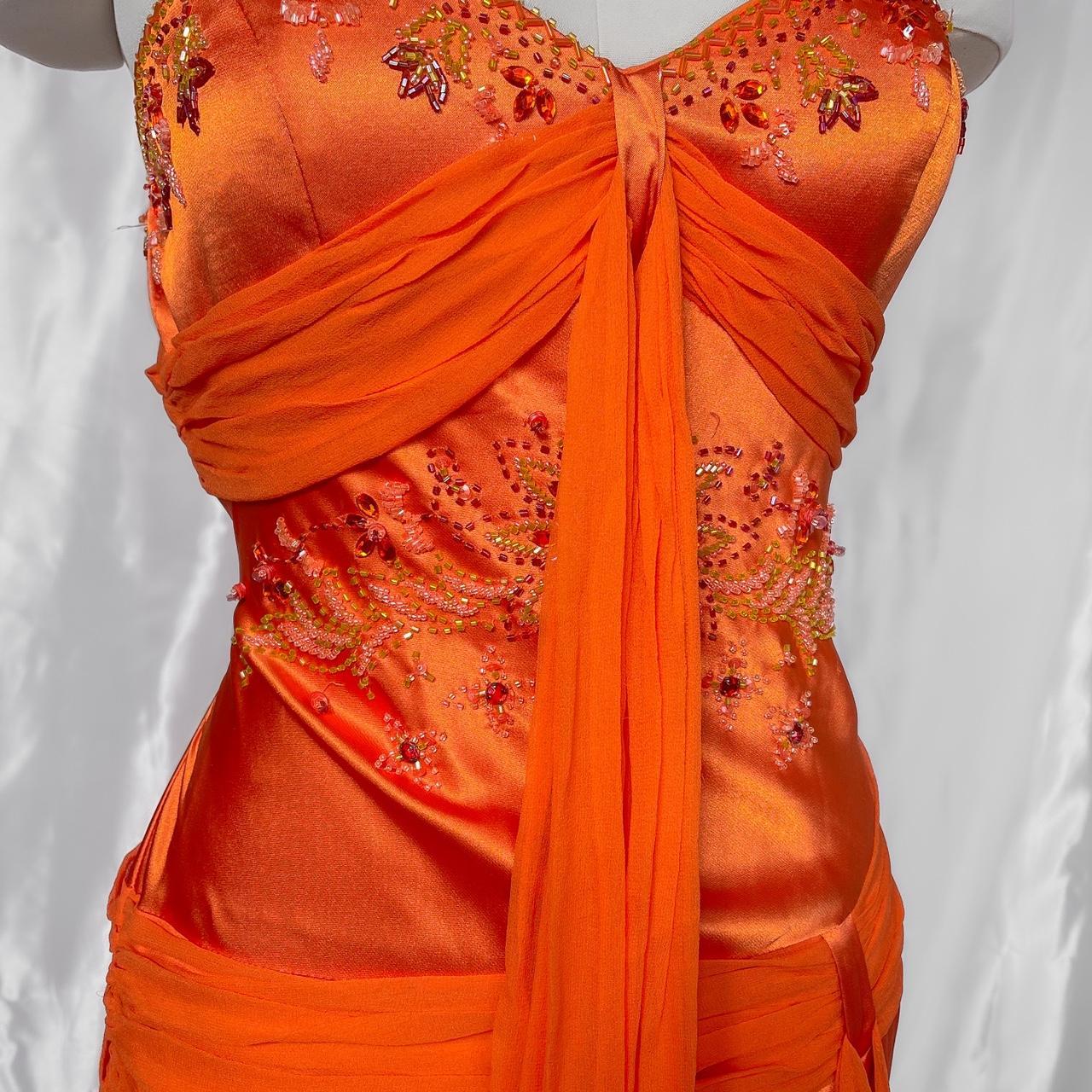 Girlhomeshops-Orange Exquisite Beaded Long Satin Prom dress Evening Dress Party Dress gh5091
