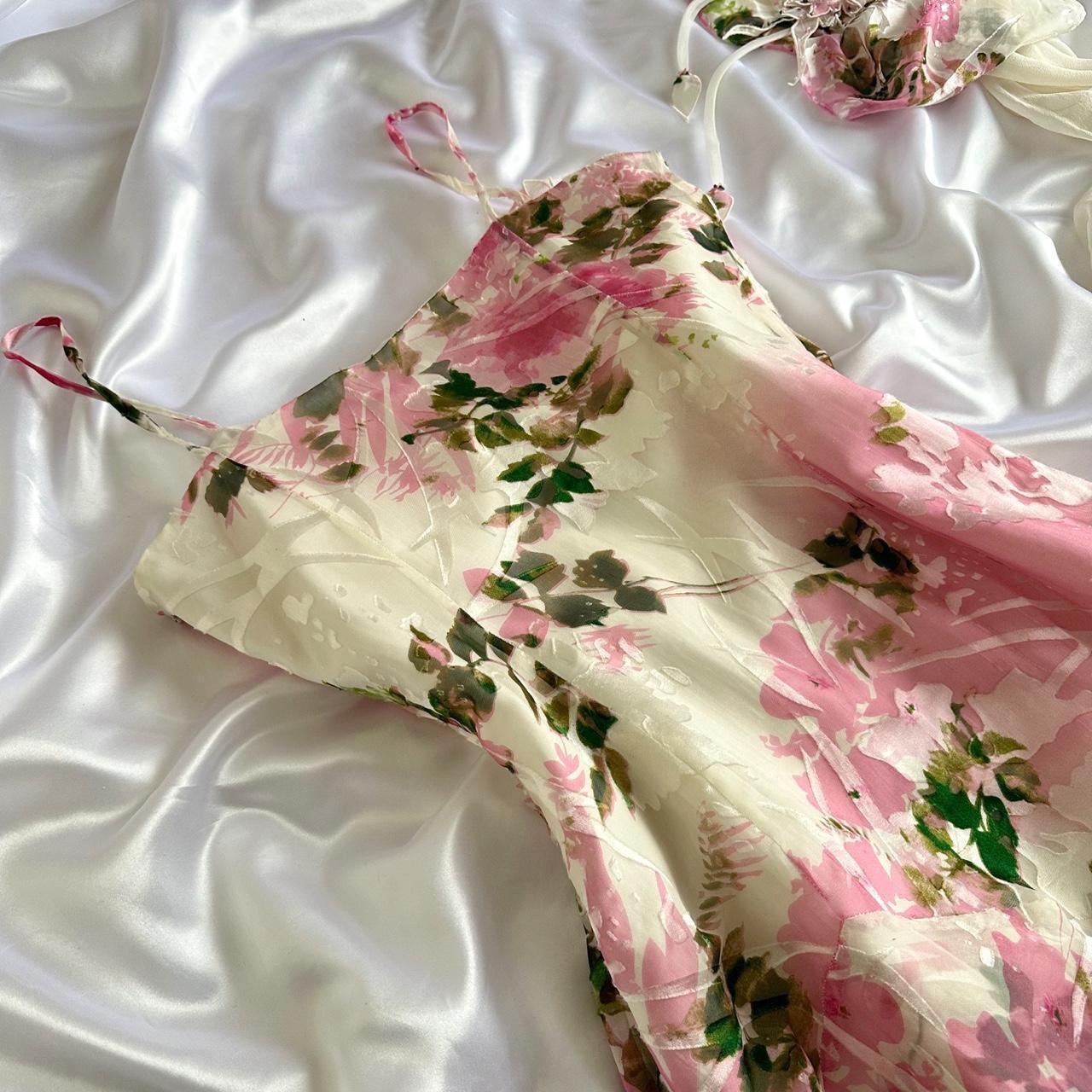 Rosa Wunderschönes leichtes zartes florales Spaghettiträger langes Chiffon Ballkleid Abendkleid Partykleid gh3337