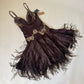 Girlhomeshops-Brown Beaded Floral Short Satin Homecoming Dress Birthday Party Dress gh5085