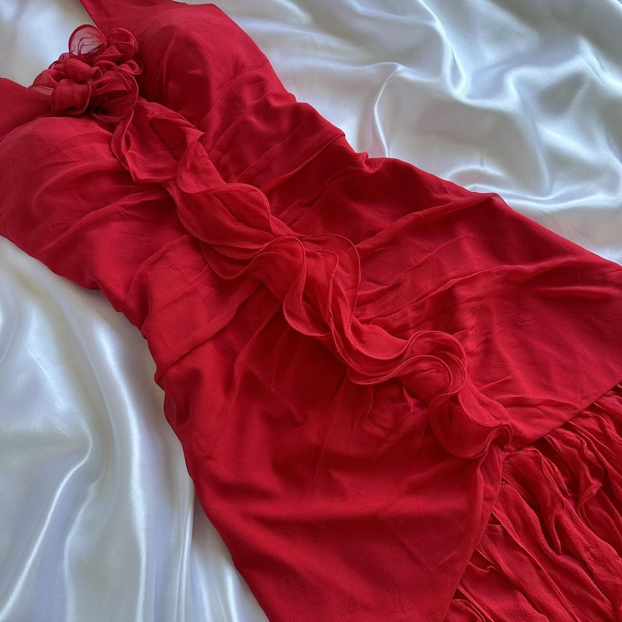 Robe de soirée longue en mousseline de soie, élégante et unique, à volants, motif floral, rouge, magnifique, à la mode, gh3561