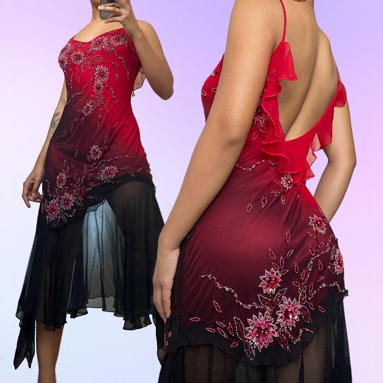 Robe de soirée courte mi-longue à perles et dégradé de mode rouge et noir, robe de bal, gh4675