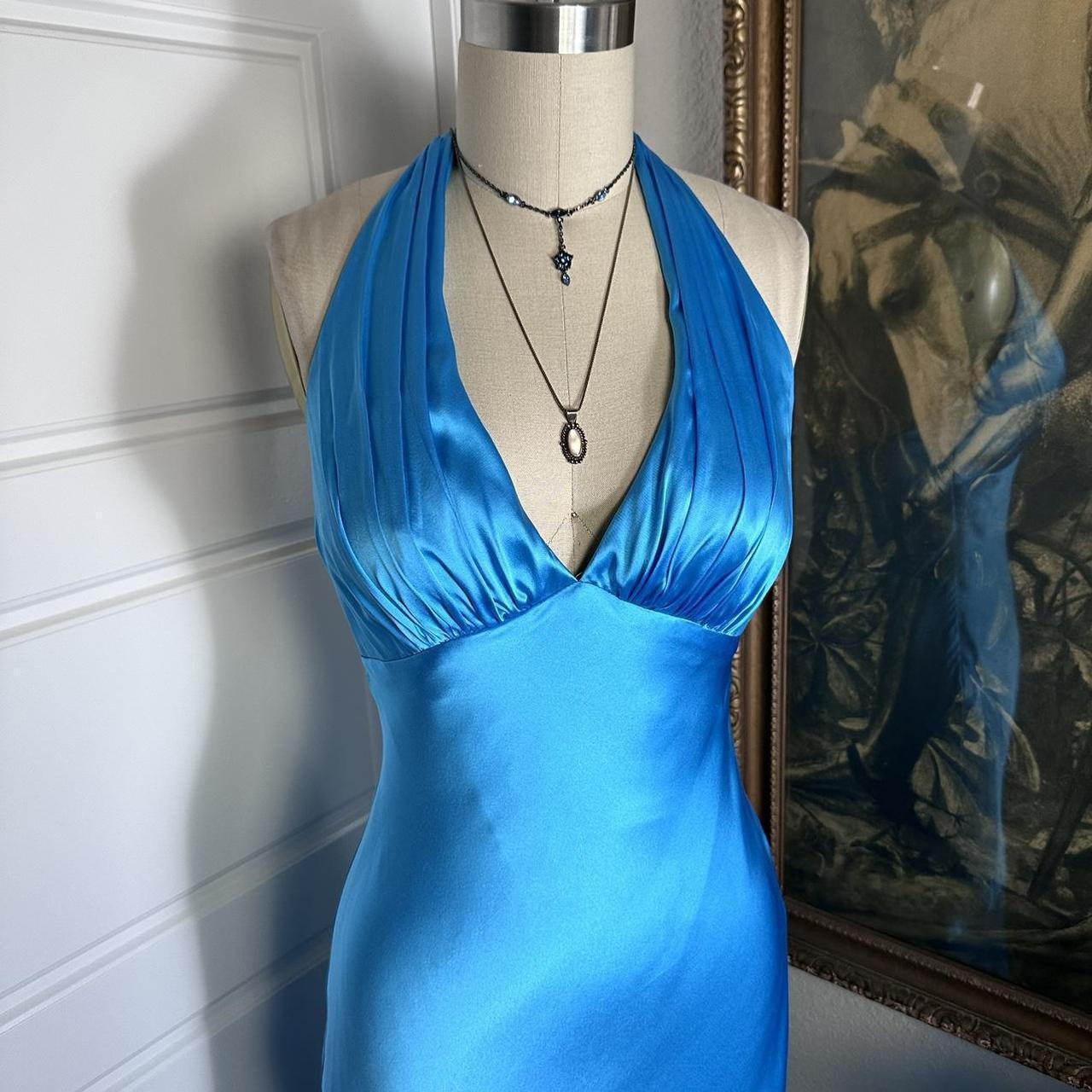 Girlhomeshops – Blaues, schlichtes, modisches, kurzes Satinkleid mit Rüschen und Hosenträgern, formelles Heimkehrkleid, gh5501