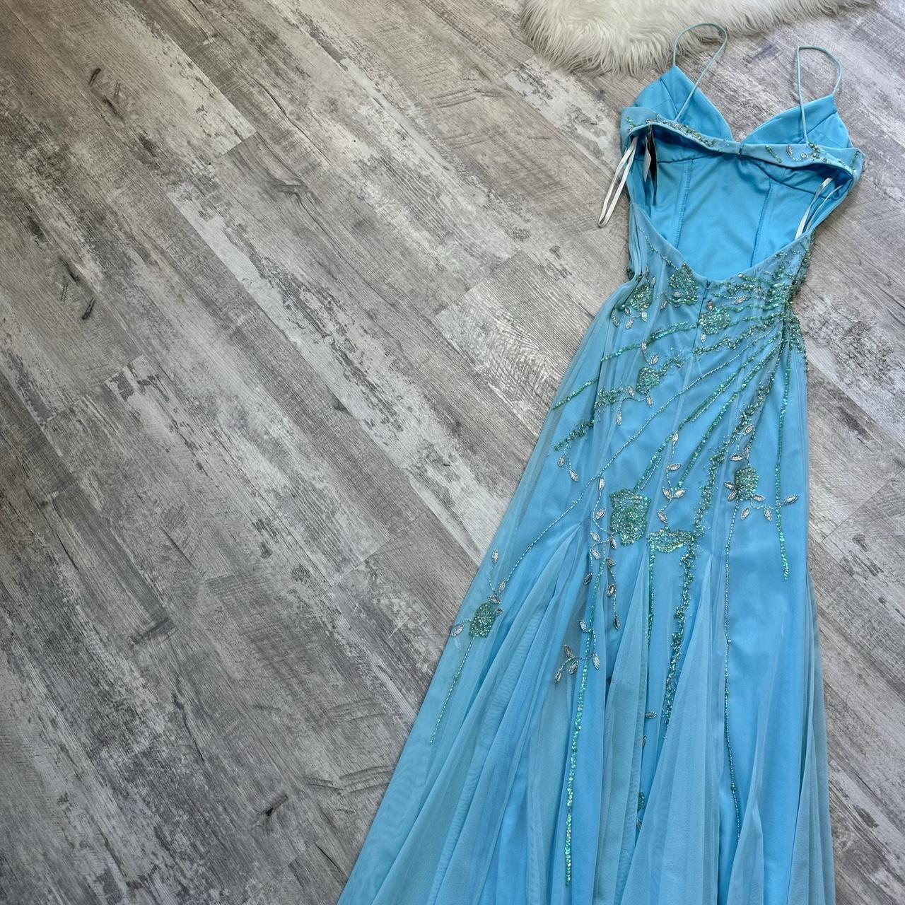 Robe de bal longue rétro bleu clair, superbe et élégante, à paillettes, dos nu, robe de soirée féerique Y2K, robe de soirée gh4517