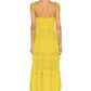 Yellow fashion elegant simple spaghetti strap long chiffon tiered ball gown evening dress party dress gh2788