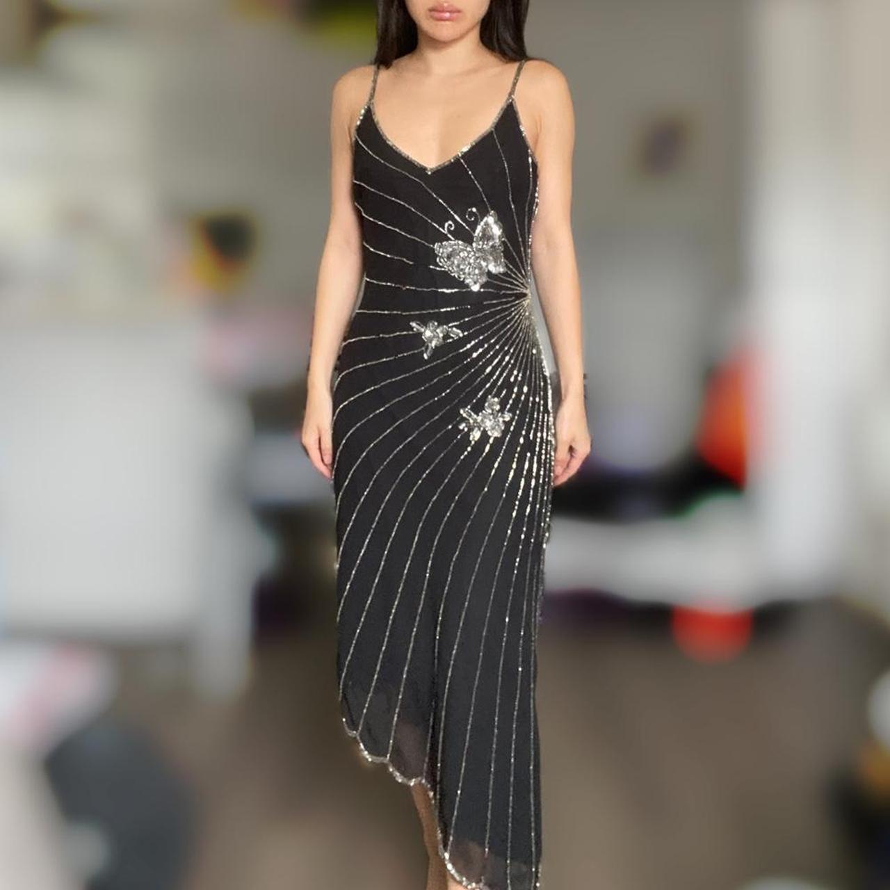 Black Vintage Fashion Elegant Sophisticated Stunning Silver Butterfly Beaded Long Chiffon Tulle Ball Gown Evening Dress Party Dress Prom Dress gh3722