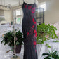 girlhomeshops--90s Retro Black And Red Floral Unique Exquisite Hand-Beaded Chiffon Long Prom Dress gh5594