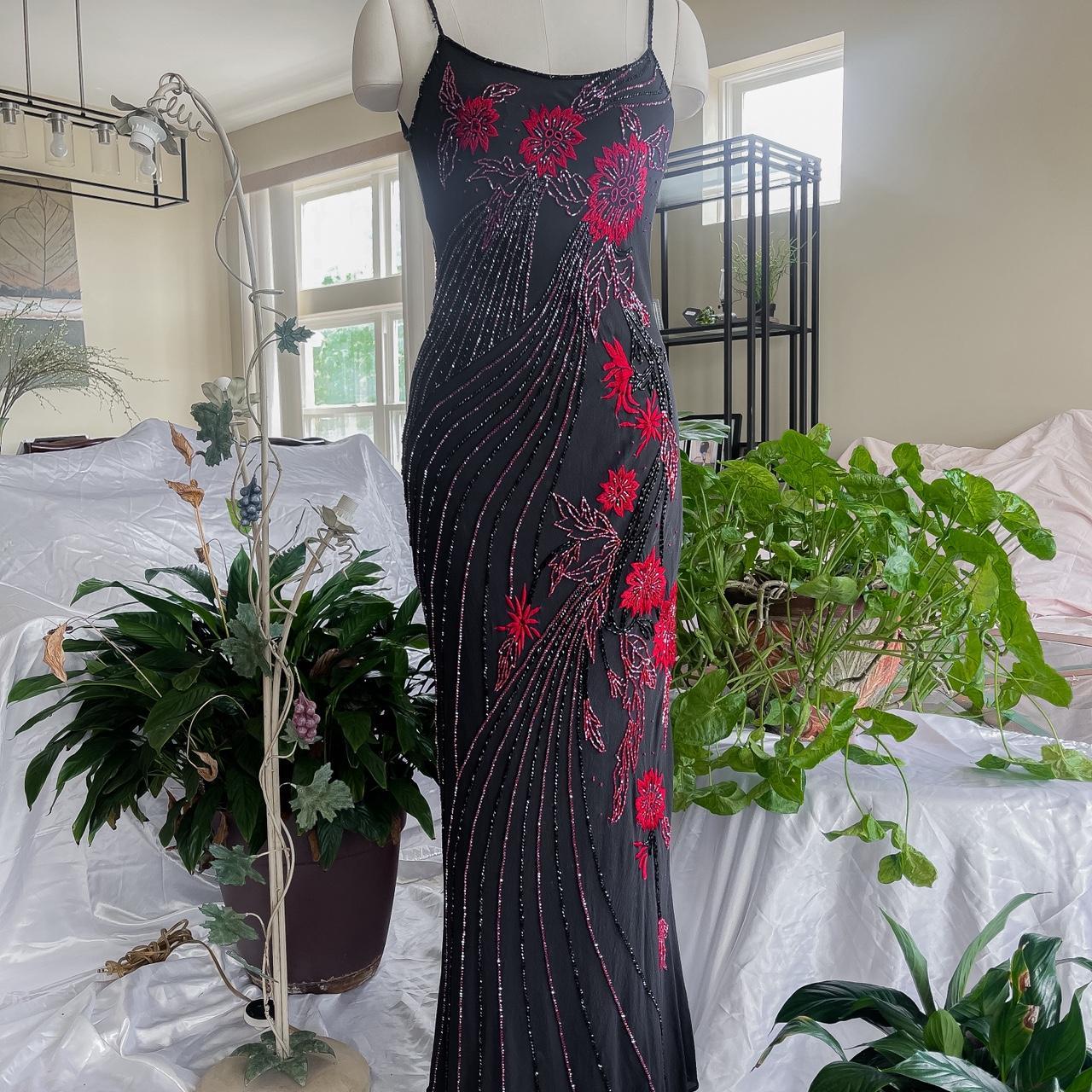 girlhomeshops--90s Retro Black And Red Floral Unique Exquisite Hand-Beaded Chiffon Long Prom Dress gh5594