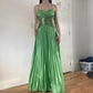 Robe de soirée en satin vert vintage, décolleté plongeant en V, exquise, à paillettes et perles, longue, dos nu, robe de bal, robe de soirée, robe de fête d'anniversaire, gh3960