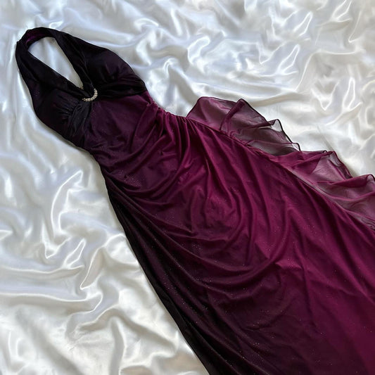 Charming Deep Purple Shiny Fashion Elegant Strap Long Chiffon prom dress Evening Dress Party Dress gh3593
