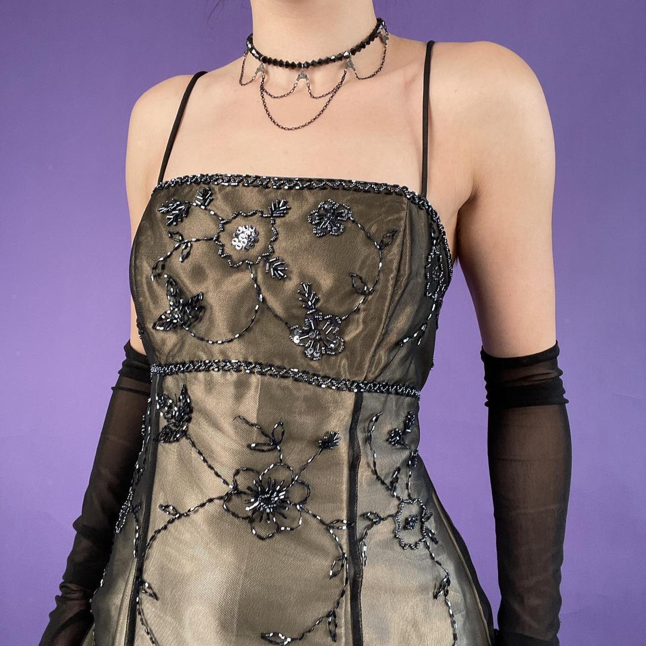 Robe de soirée élégante en tulle, longue et délicate, couleur marron doré, avec perles, pour fête d'anniversaire, bal, gh3614