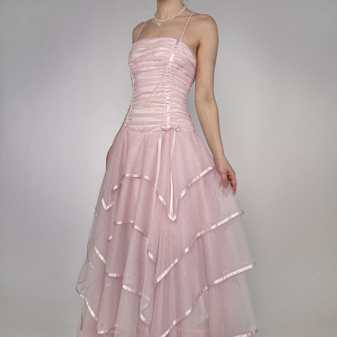 Girlhomeshops-$169.00 Pink multi-layered fashionable and elegant long tulle ball gown evening dress graduation dress gh5142