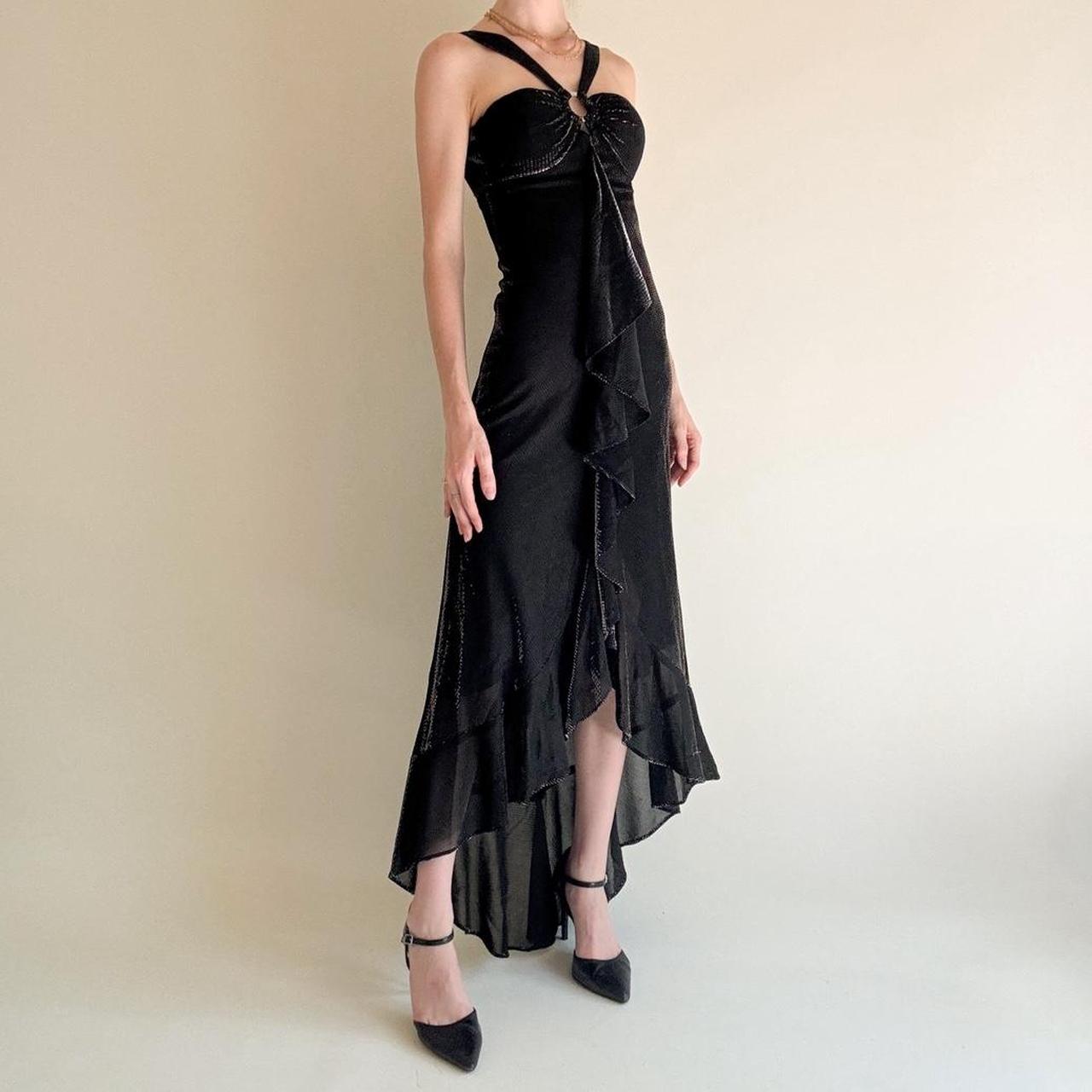 girlhomeshops – Schwarzes, gerüschtes, langes Chiffon-Ballkleid, Abschlusskleid, gh5646