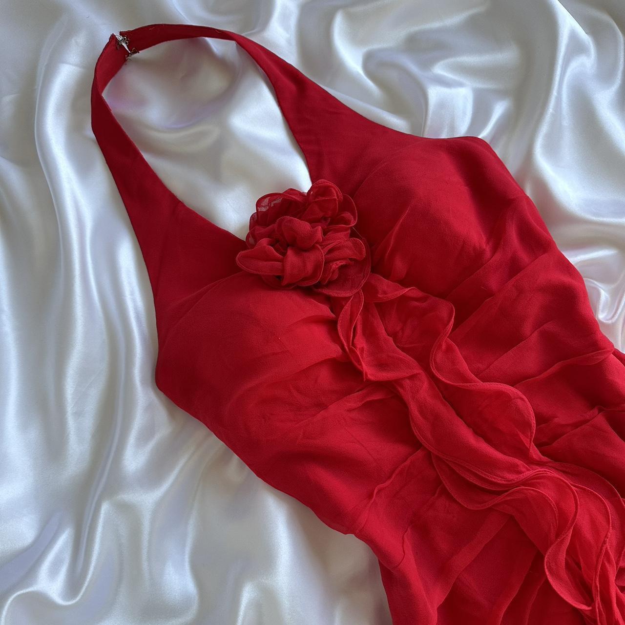 Robe de soirée longue en mousseline de soie, élégante et unique, à volants, motif floral, rouge, magnifique, à la mode, gh3561