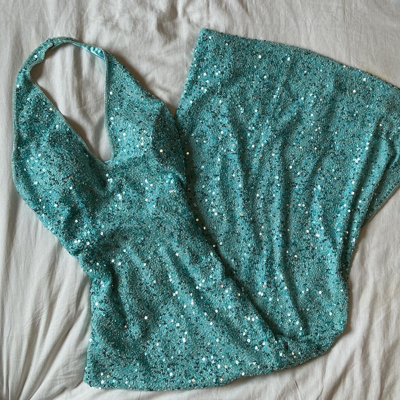 Robe de soirée longue à paillettes et perles, élégante et bleue, avec bretelles, gh3578