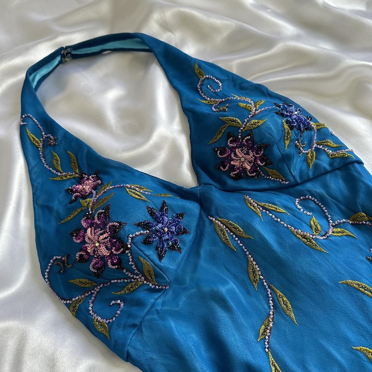 Indigo Gorgeous Flowing Vintage Beautiful Elegant Delicate Floral Beaded Spaghetti Straps Long Chiffon Tulle Ball Gown Evening Gown Party Dress Prom Gown gh3902