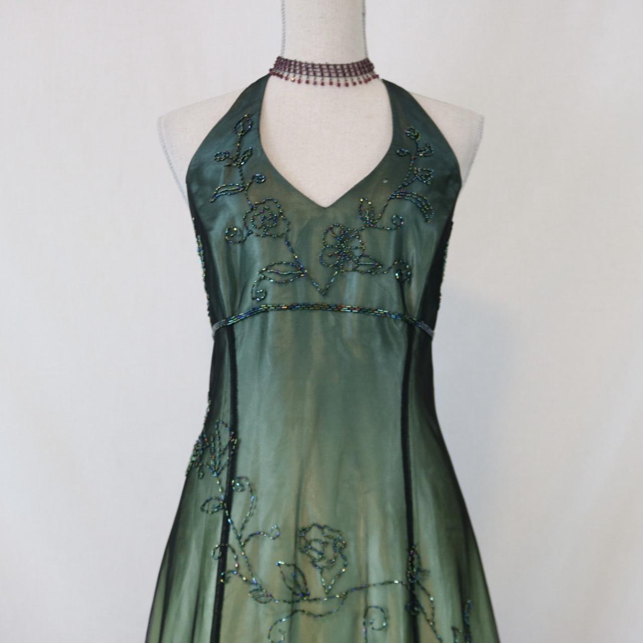 Green Vintage Ombre Floral Beaded Empire Waist Halter Long Chiffon Tulle prom dress Evening Gown Party Dress gh3606