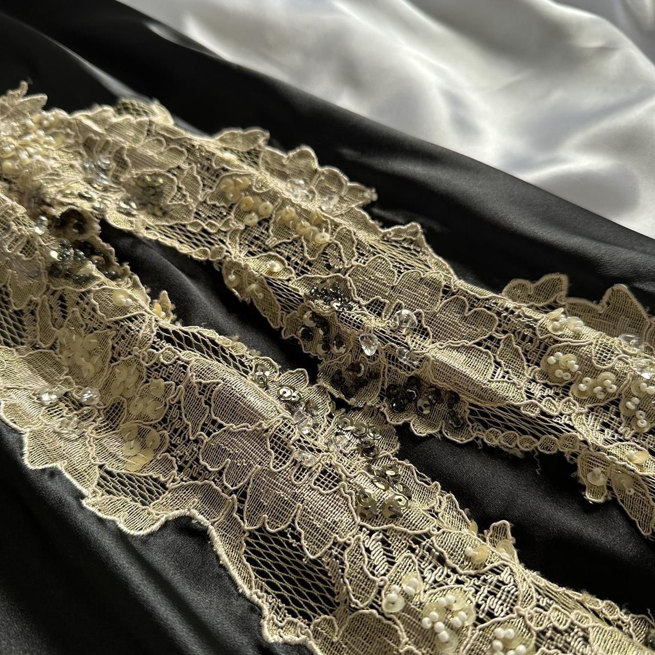 Robe de soirée longue en satin, élégante et raffinée, en dentelle perlée, faite à la main, sur mesure, noire, à la mode, gh3751