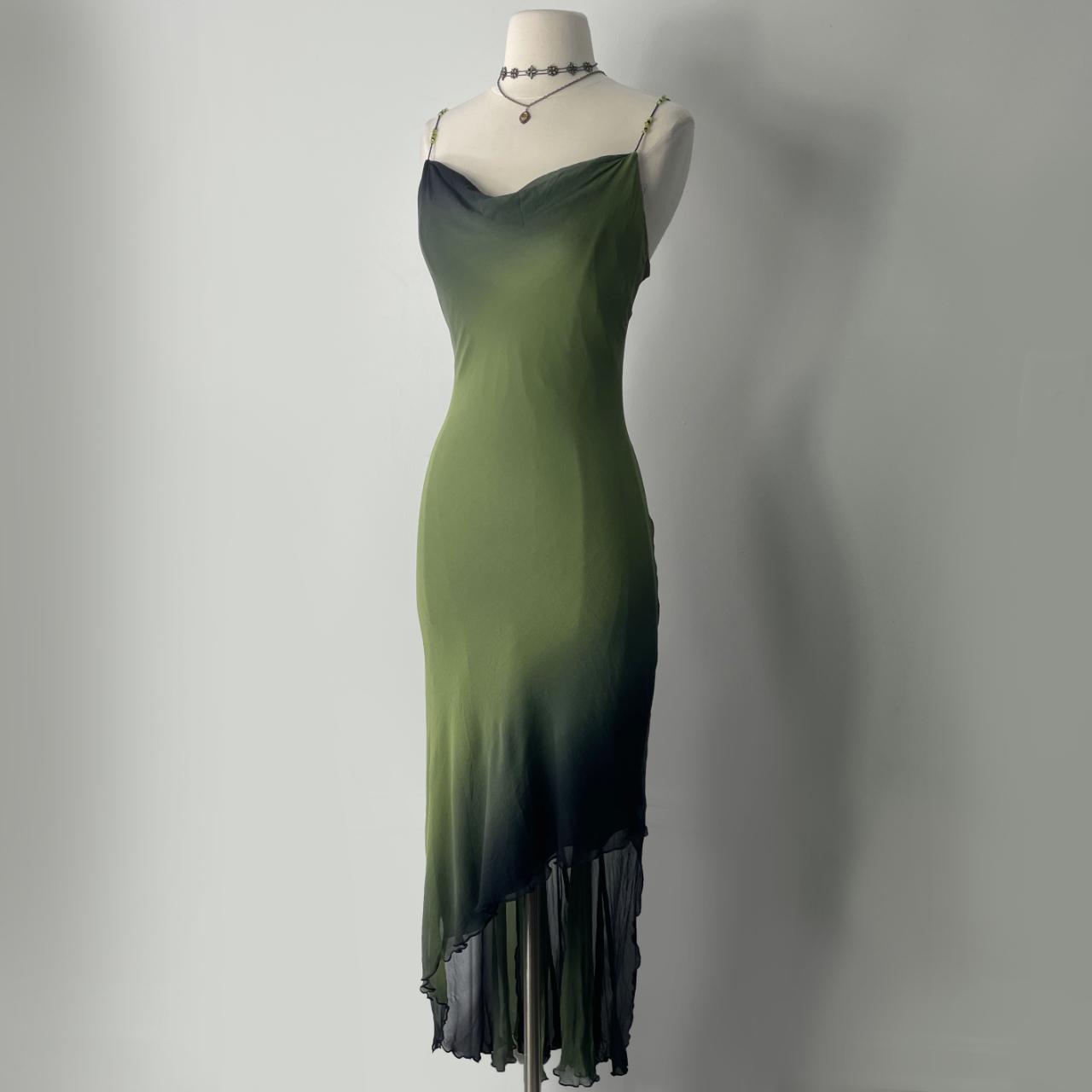 Green Fashion Gradient Elegant Exquisite Beaded Spaghetti Strap Long Chiffon Women's Wizard of Oz Evening Dress Holiday Party Dress gh3566