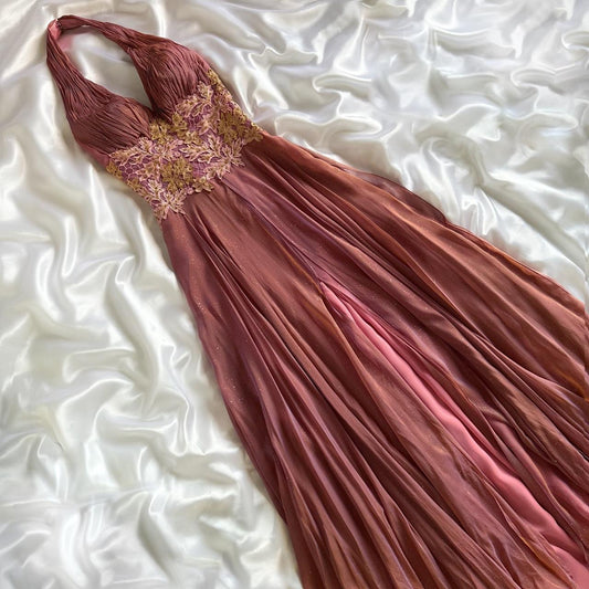 Purple Bronze Shiny Elegant Vintage Flower Applique Long Chiffon Fairy Evening Gown Party Dress prom dress gh3595
