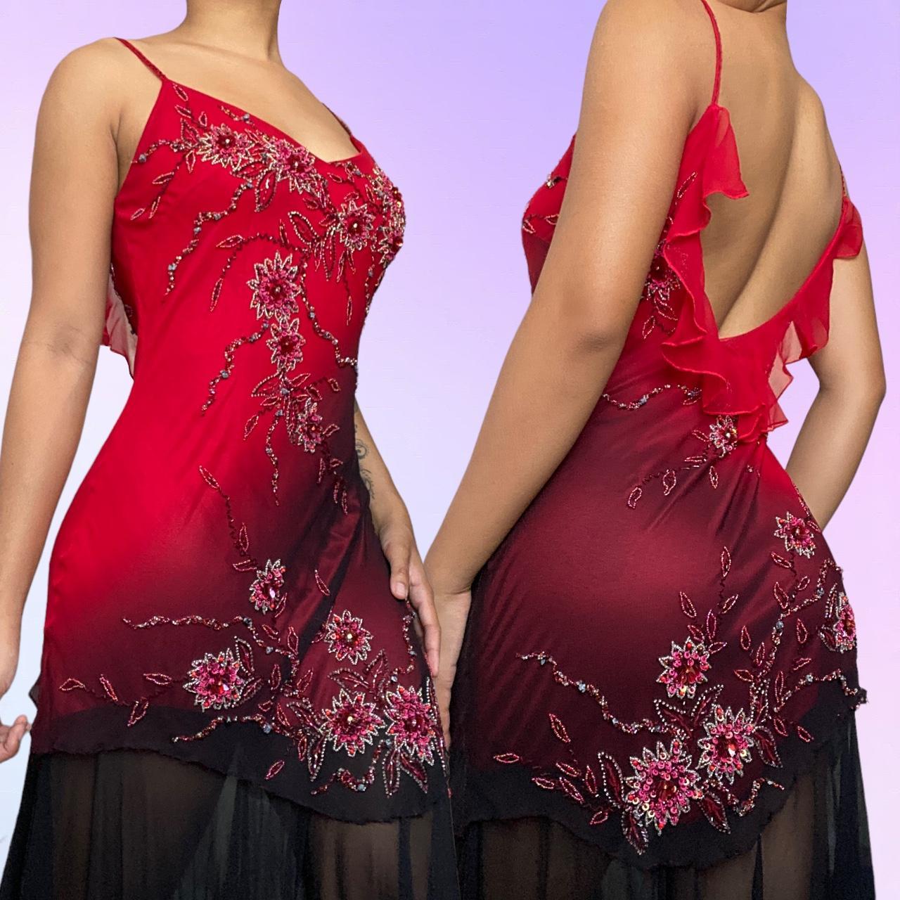 Robe de soirée courte mi-longue à perles et dégradé de mode rouge et noir, robe de bal, gh4675