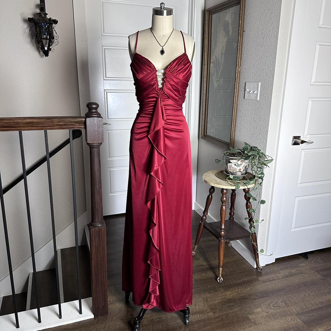 Red Retro Fashion Elegant Exquisite Rhinestone Long Slim Fit Ruffled Spaghetti Straps Ball Gown Evening Gown Party Dress Prom Gown gh3679