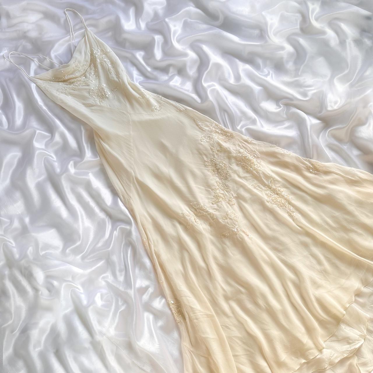 Robe de soirée longue en mousseline de soie, ivoire, brillante, élégante, exquise, perlée, longueur au sol, faite à la main, personnalisée, robe de bal, robe de soirée, robe de bal gh3549