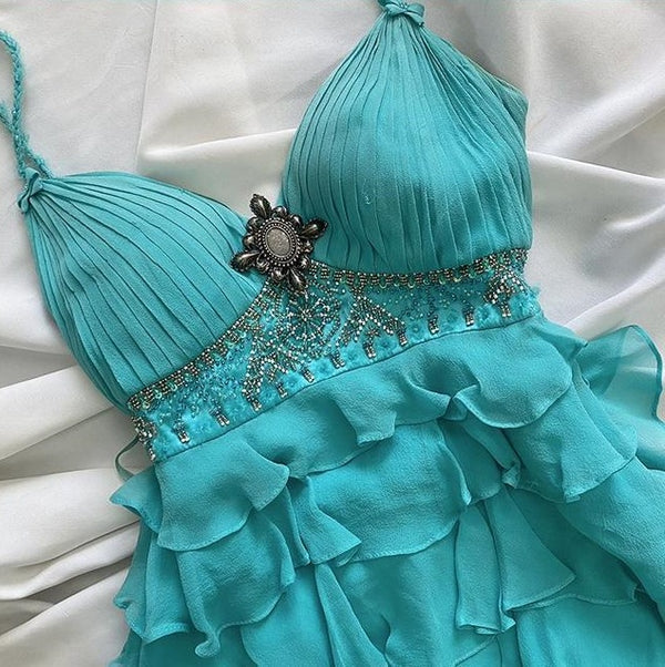 Blue ruffled fairy chiffon homecoming dress party dress birthday dress prom dress gh4668