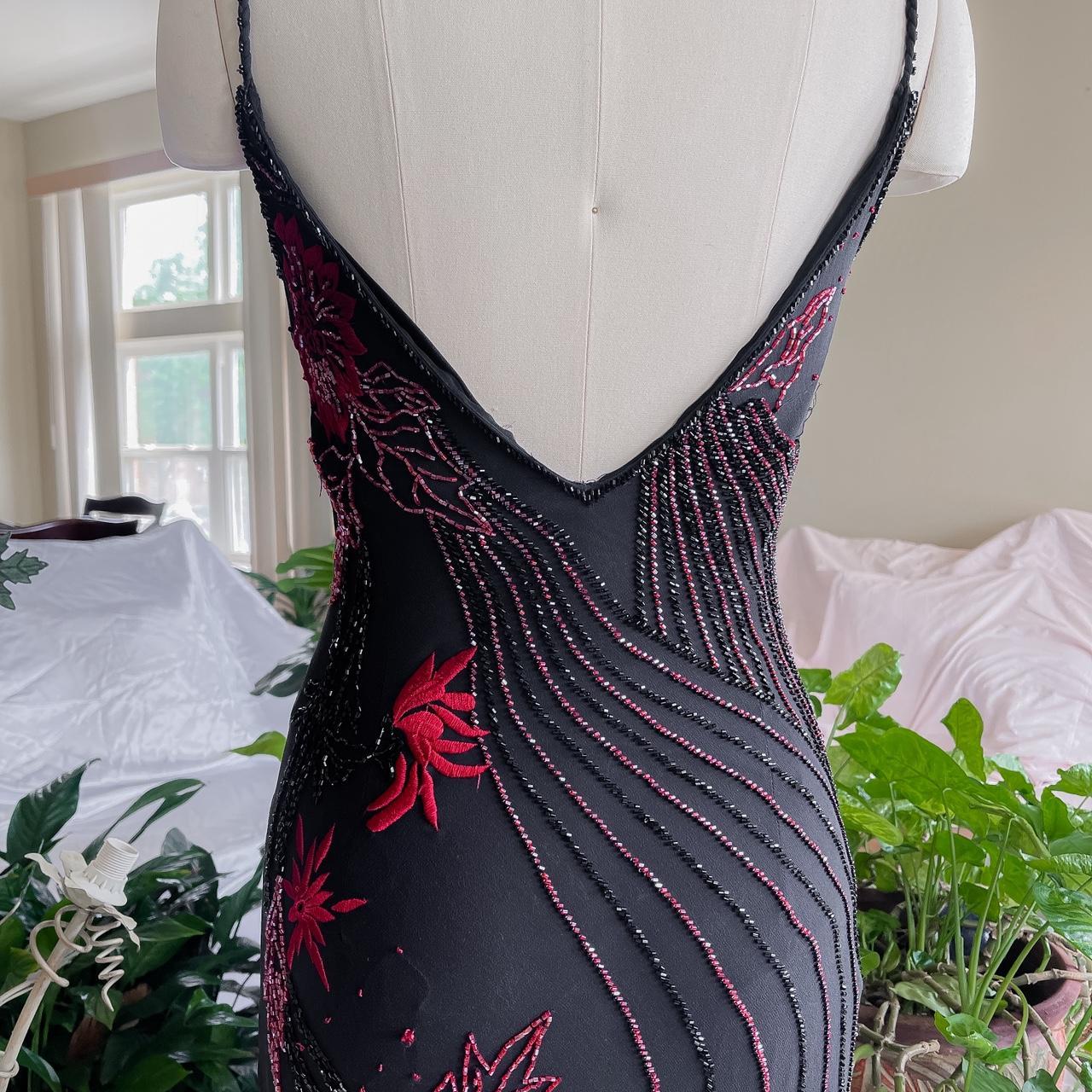 girlhomeshops--90s Retro Black And Red Floral Unique Exquisite Hand-Beaded Chiffon Long Prom Dress gh5594