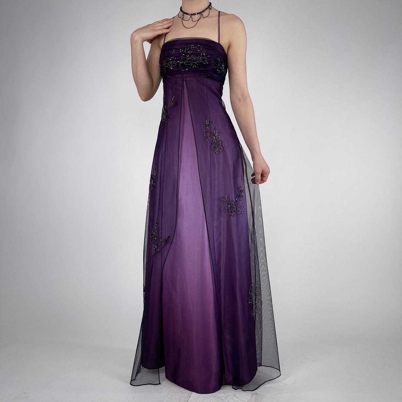 Purple Elegant Beautiful Exquisite Floral Beading Vintage A-Line Spaghetti Strap Long Satin Tulle Ball Gown Evening Dress Birthday Party Dress Prom Dress gh3909