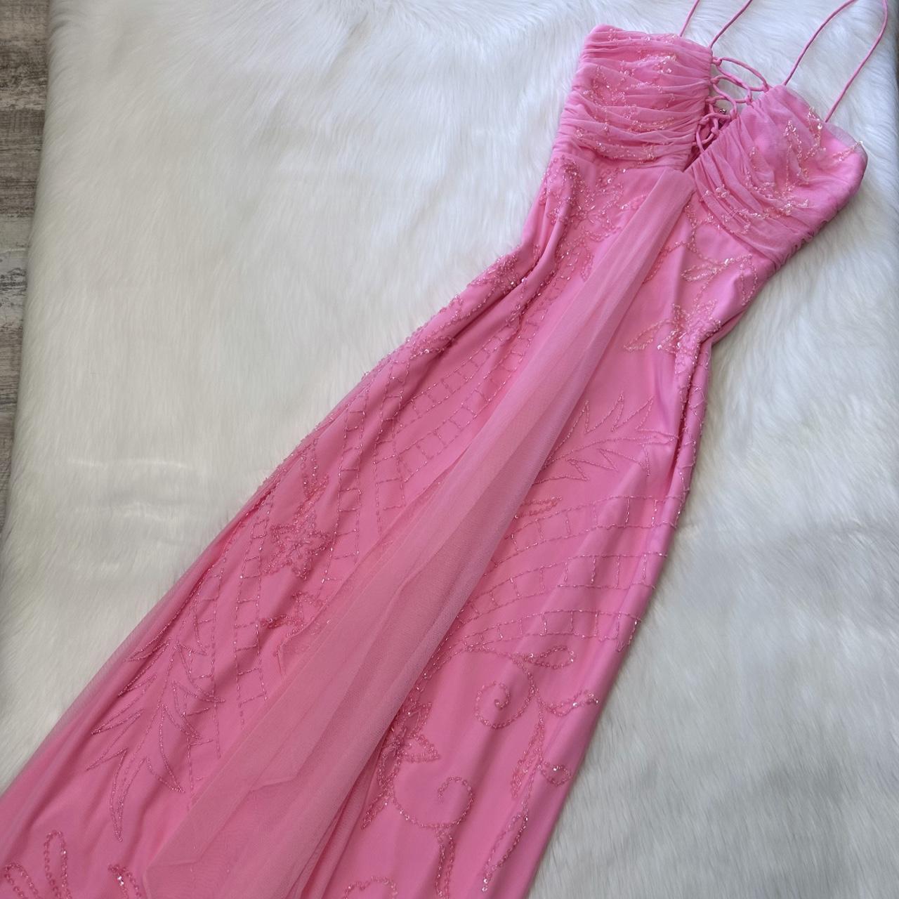 Jolie robe longue fluide à paillettes irisées rose pâle, robe de bal vintage à paillettes, robe Y2K, robe de fée, robe Barbie, robe de retour, robe d'invité de mariage des années 2000 gh4514