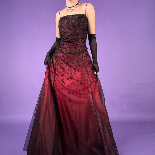 Robe de soirée longue en satin et tulle bordeaux, magnifique, délicate, élégante, à bretelles spaghetti, robe de bal, robe d'anniversaire, robe de remise de diplôme, robe de bal, gh3953