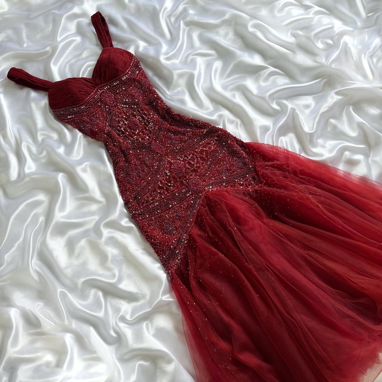 Red gorgeous luxury elegant exquisite beading shiny vintage fashion long elegant tulle ball gown evening dress birthday party dress prom dress gh3644