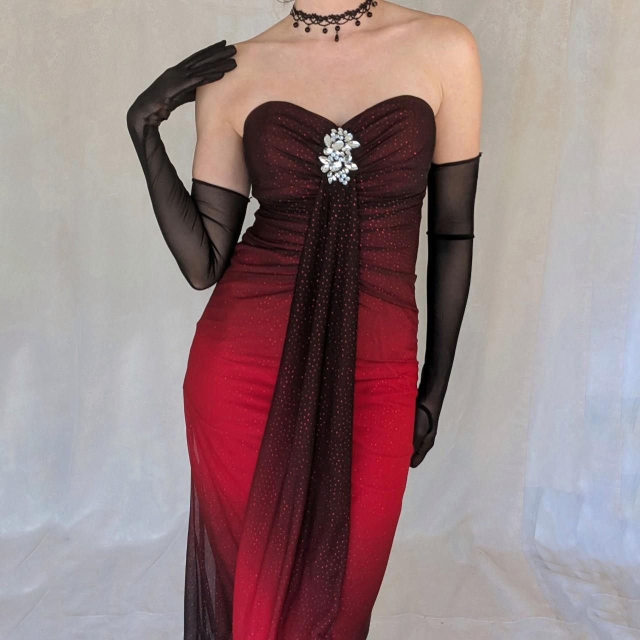 Black Red Fashion Gradient Retro Exquisite Rhinestone Elegant Shiny Long Chiffon Ball Dress Evening Dress Birthday Party Dress Prom Dress gh3803