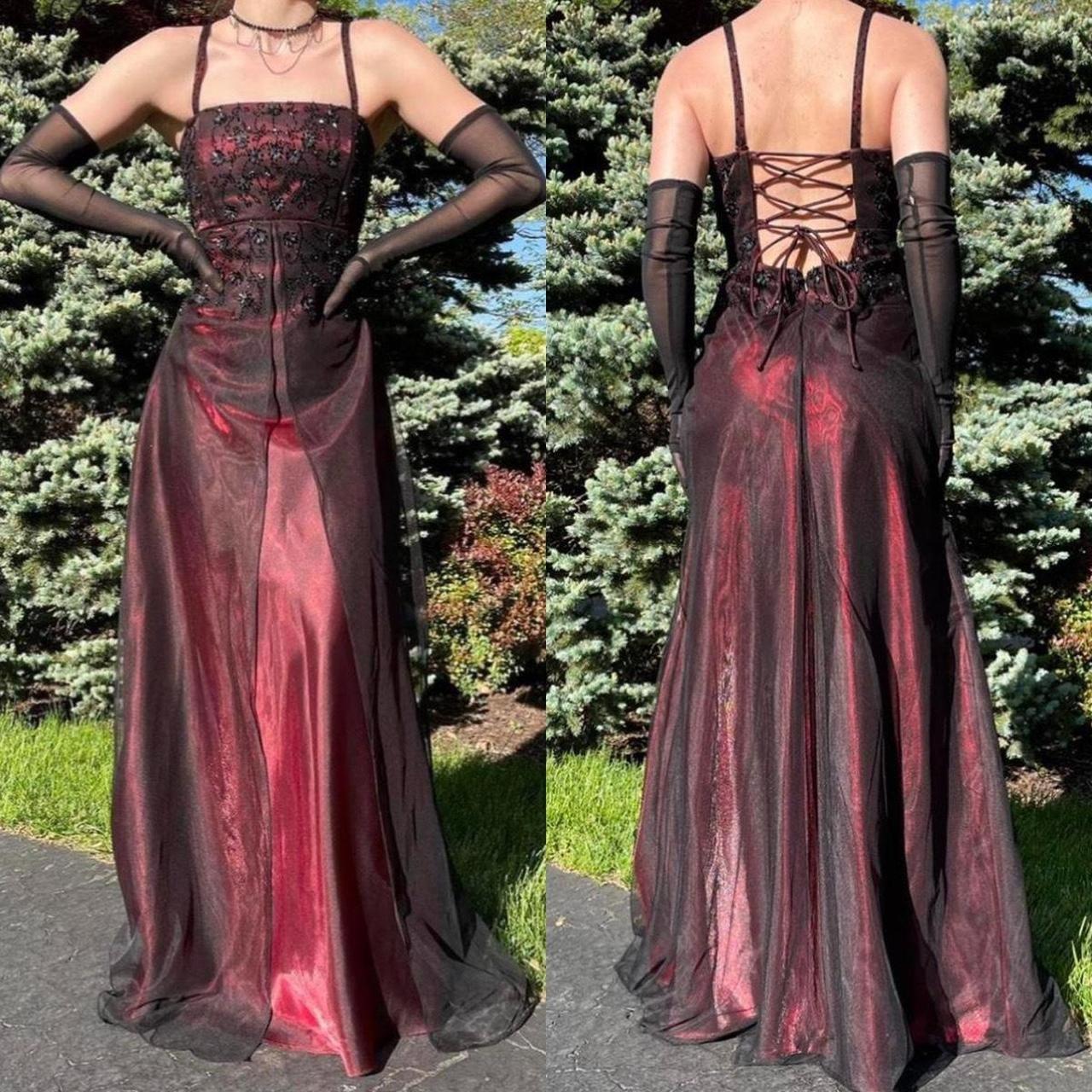 Robe de soirée longue en tulle et satin bordeaux, élégante et scintillante, style vintage, avec perles, gh3898