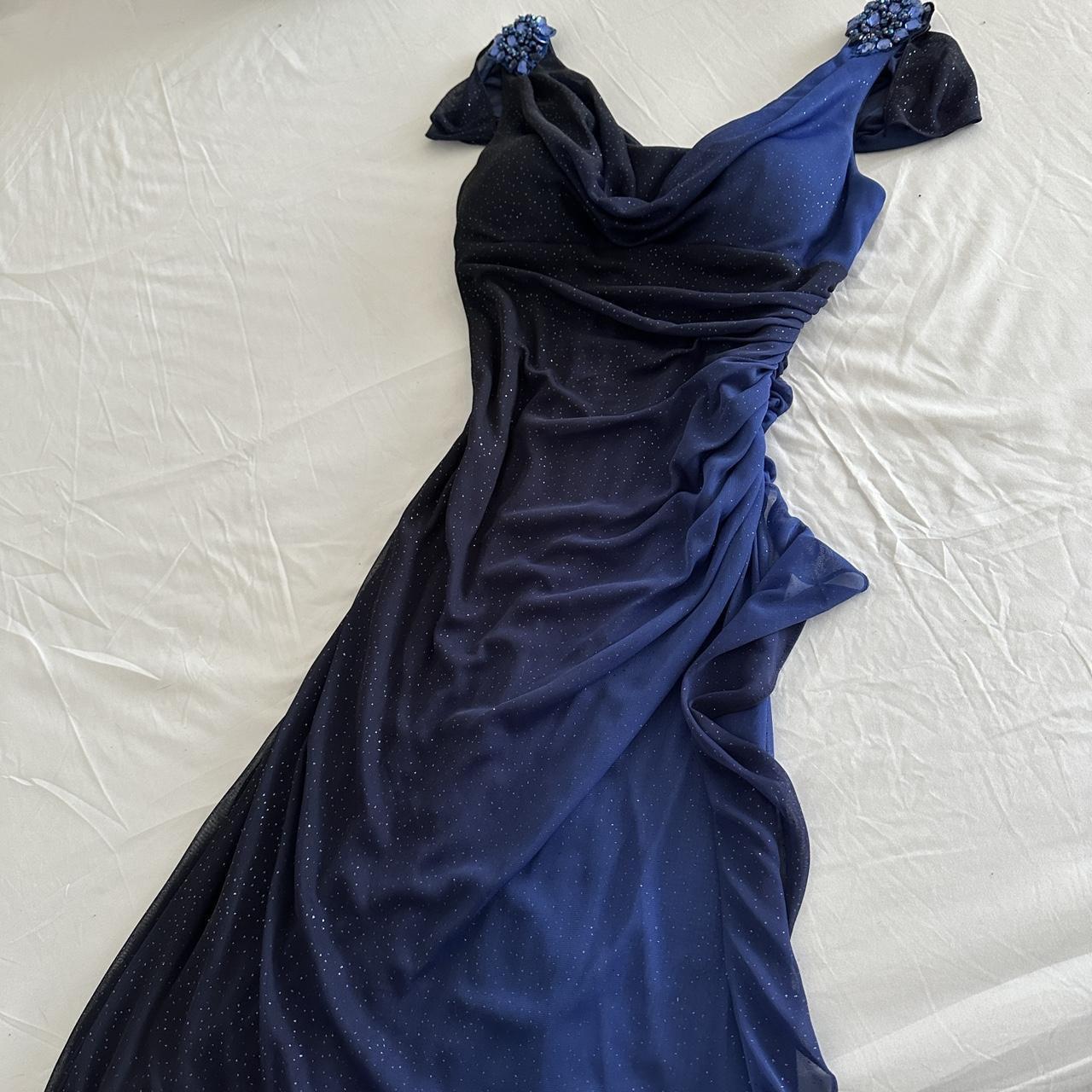Dark Blue Ombre Stunning Sparkling Retro Fashion Stunning Elegant Delicate Rhinestone Long Chiffon Ball Gown Evening Gown Birthday Party Dress Prom Gown Graduation Gown gh3884