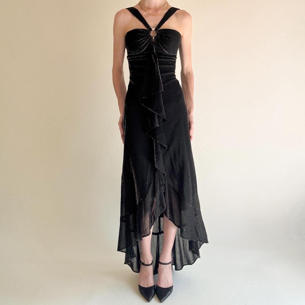 girlhomeshops – Schwarzes, gerüschtes, langes Chiffon-Ballkleid, Abschlusskleid, gh5646