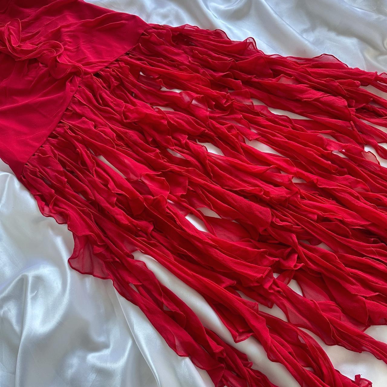 Robe de soirée longue en mousseline de soie, élégante et unique, à volants, motif floral, rouge, magnifique, à la mode, gh3561